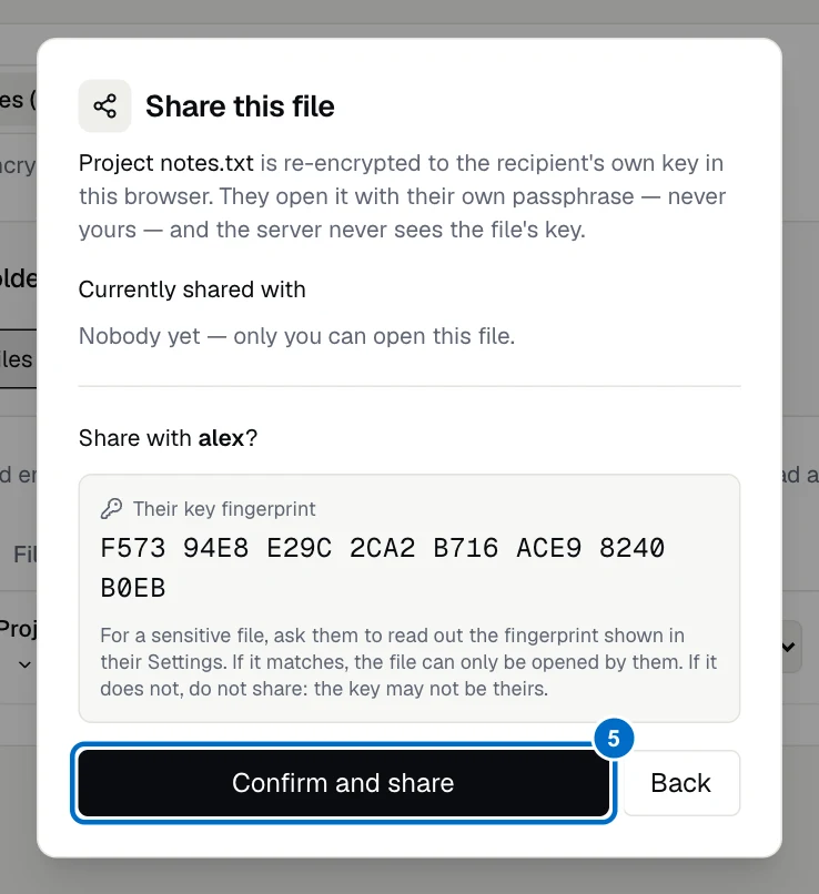 Share to a checked recipient